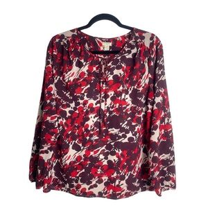 J.CREW Dark Poppy Printed Front Tie Neck Blouse Style E4505